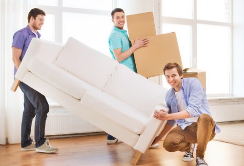 Removal van and packed boxes ready for a home move in Hampton Wick