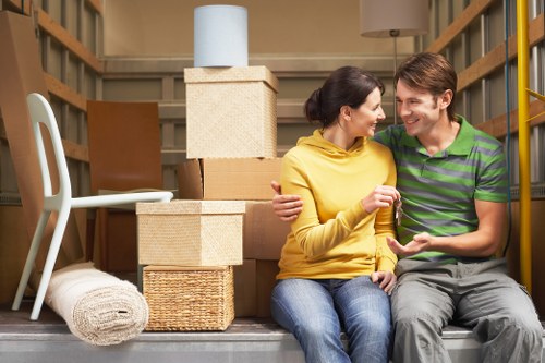 Packed boxes and furniture ready for house removals service